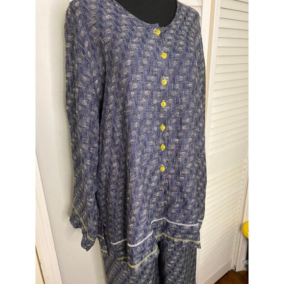 Flax set Blue 100% Linen Top and Bottom Lagenlook Boho Urban‎ Energy Funky edge - Picture 2 of 10